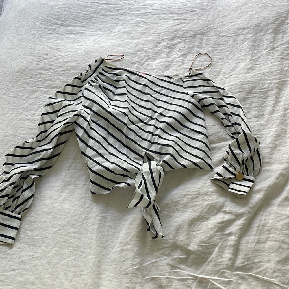 Manning Cartell blue and white stripped top with tie